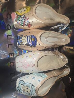 Hand-Painted Girls' Ballet Flats in Pink, White, Cream - Decorative Dance Shoes